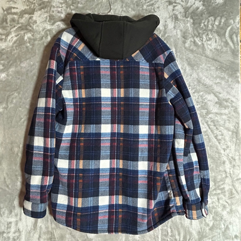 Quiksilver Men Hooded Flannel Shirt Jacket Blue Plaid Sherpa Lined Small Shacket - Picture 5 of 13